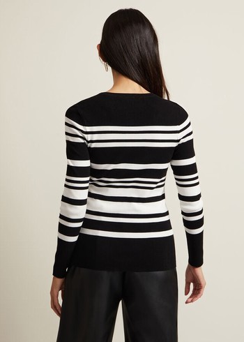 Phase Eight Serena Stripe Knitwear Black/White Canada | VOLFMB-063